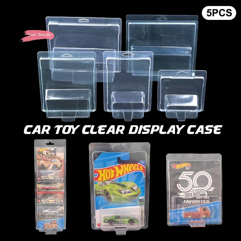 5Pcs Transparent Car Toy Display Case Hotwheels Protective Shell Boulevard Team Transport Model Card Board for Boys Collectible