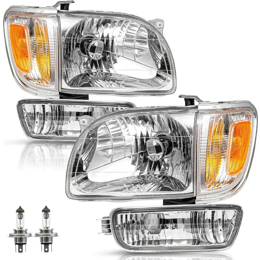 

Headlight Assembly Designed for 20012004 Tacoma with Bumper Lights Includes Driver and Passenger Side Units Featuring Chrome H