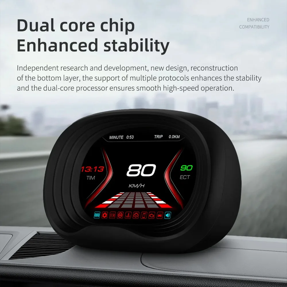 

HUD-дисплей для автомобиля с GPS и OBD2, навигация, отображение на лобовом стекле, расход топлива, напряжение, турбо, проверка тормозов, цифровой OBD2-прибор, бортовой компьютер P20