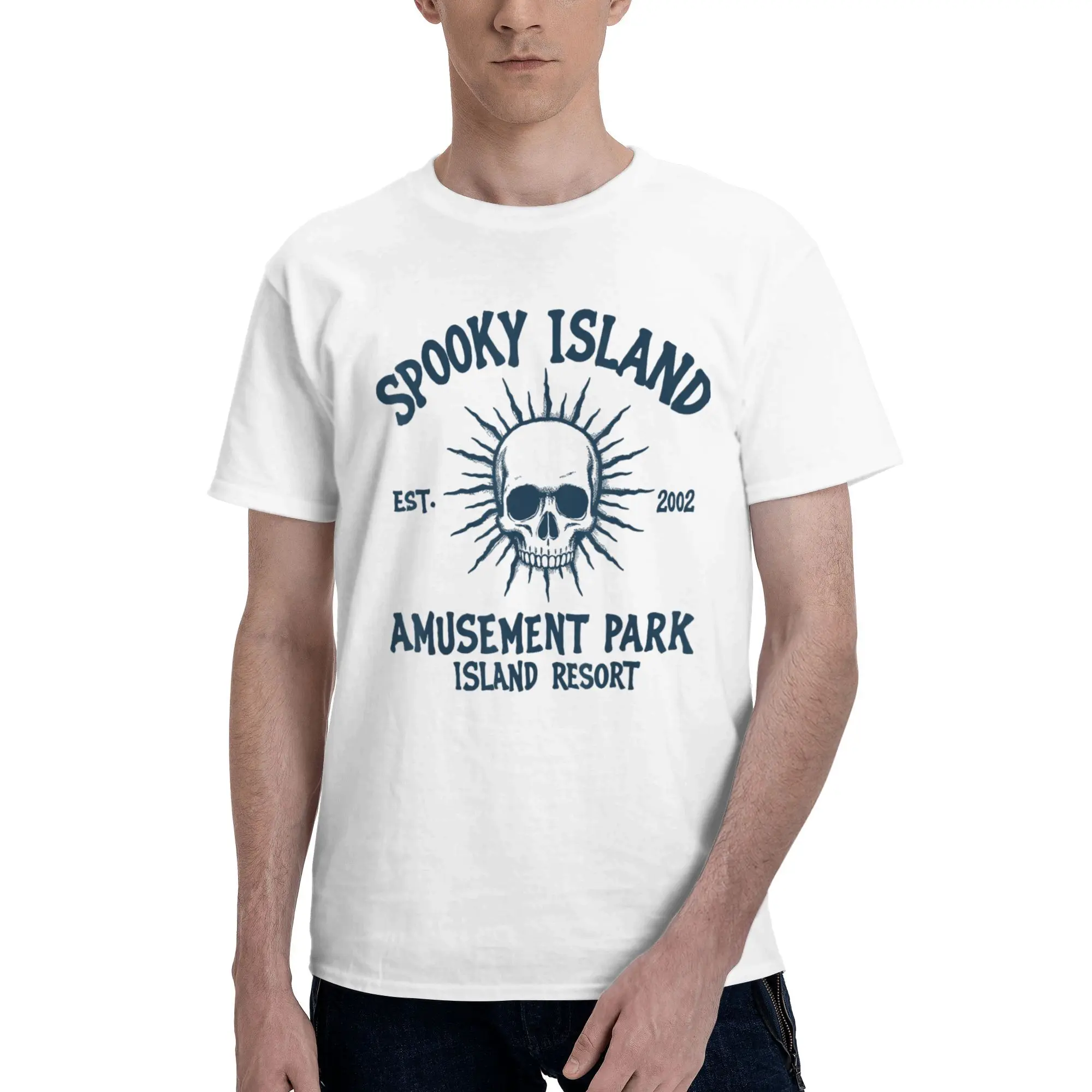 

Винтажные футболки Spooky Island Amusement Park Island, мужские винтажные футболки из 100% хлопка, футболки с круглым вырезом, топы с короткими рукавами и принтом