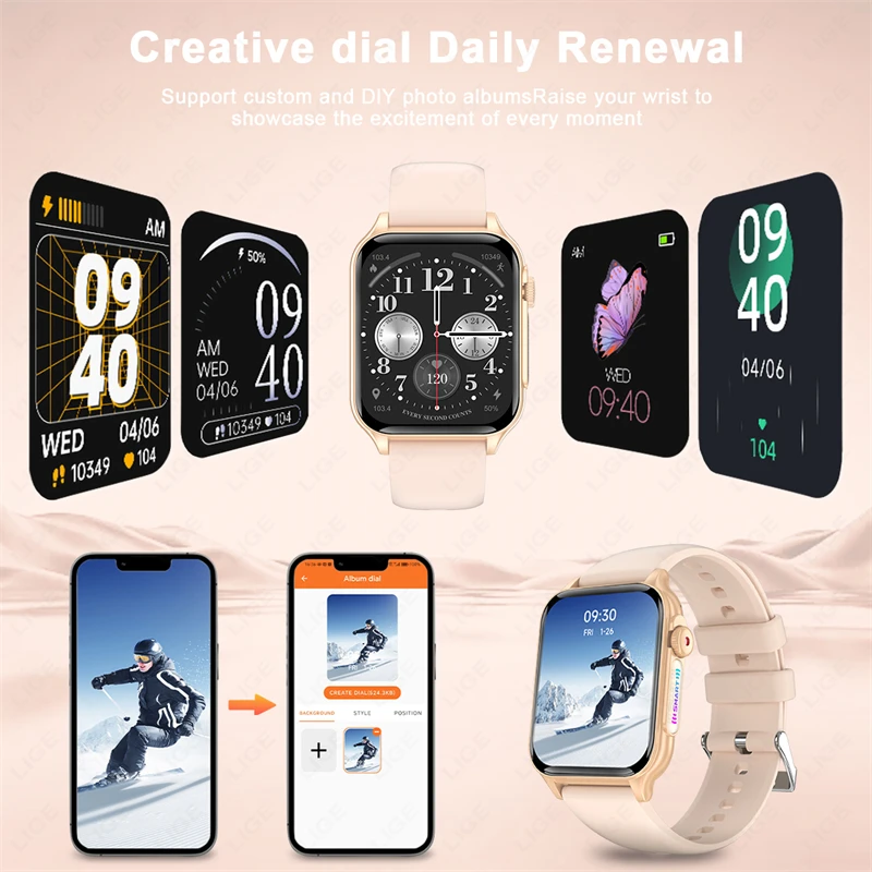 LIGE Smartwatch For Women Men Bluetooth Call Sport Tracker LED Breathing Light Bracelet Health Monitoring Waterproof Watch New