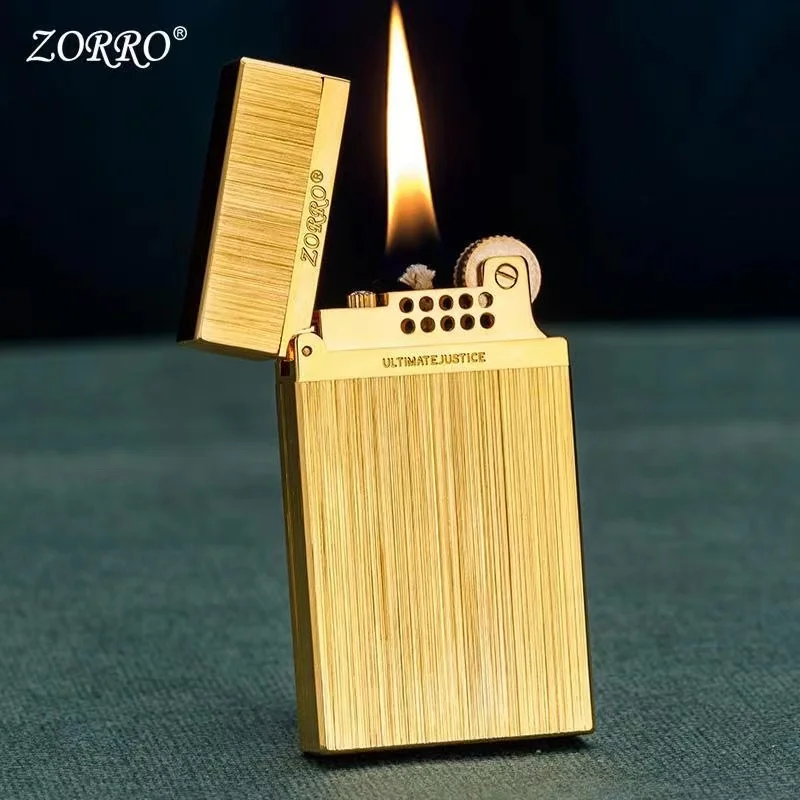 ZORRO Pure Copper Ultra Thin Loud Voice Kerosene Lighter Metal Drawing Technology Grinding Wheel Ignition Smoking Accesories