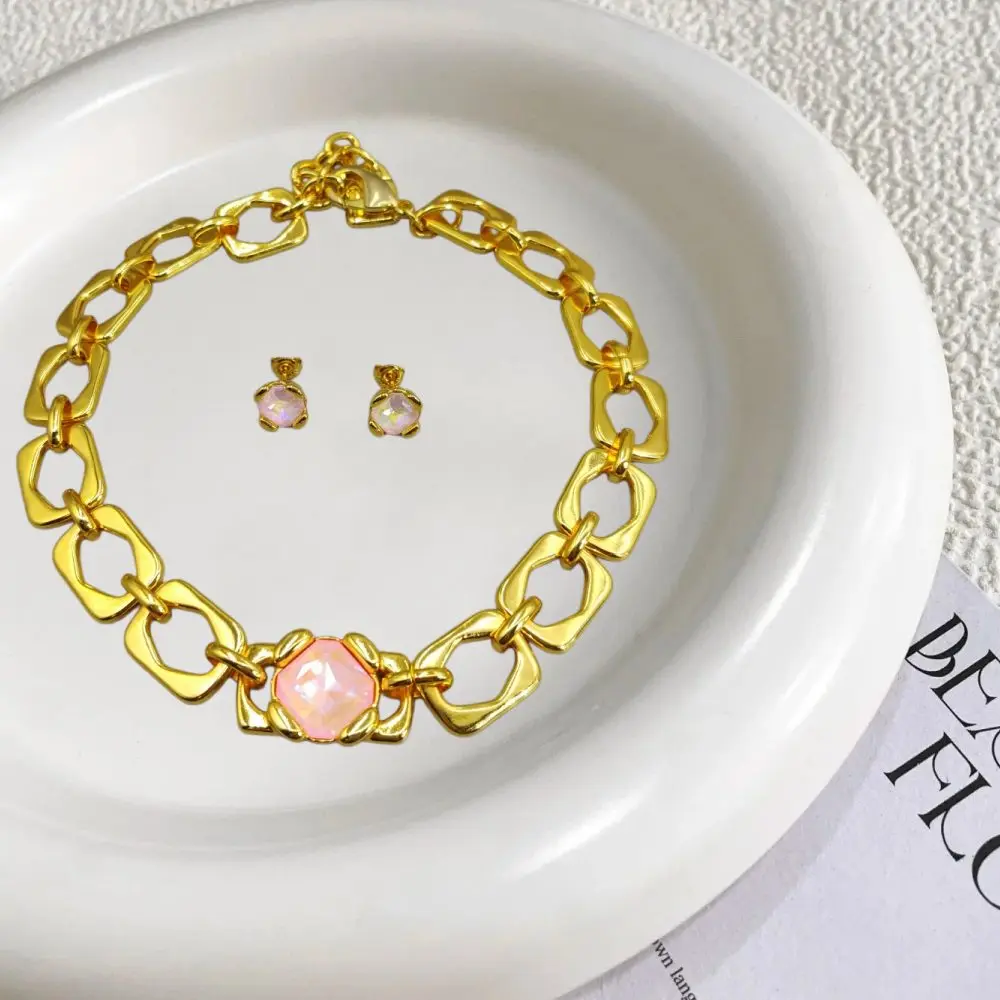 2026 Spain Gentle Lady Style Colorful Crystal Earrings Necklace Jewelry Two Piece Set Trendy Gift