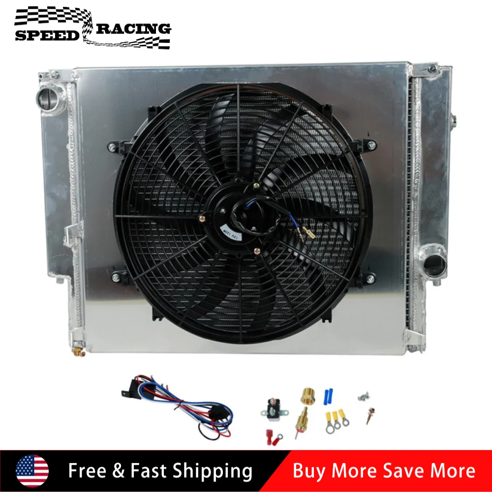 2 Row Aluminum Radiator + 16" Fans + Shroud Kit For BMW 1988-1991 E30 3-Series 325i 325is 325iX 2.5L E36 3-Series 320i 2.0L