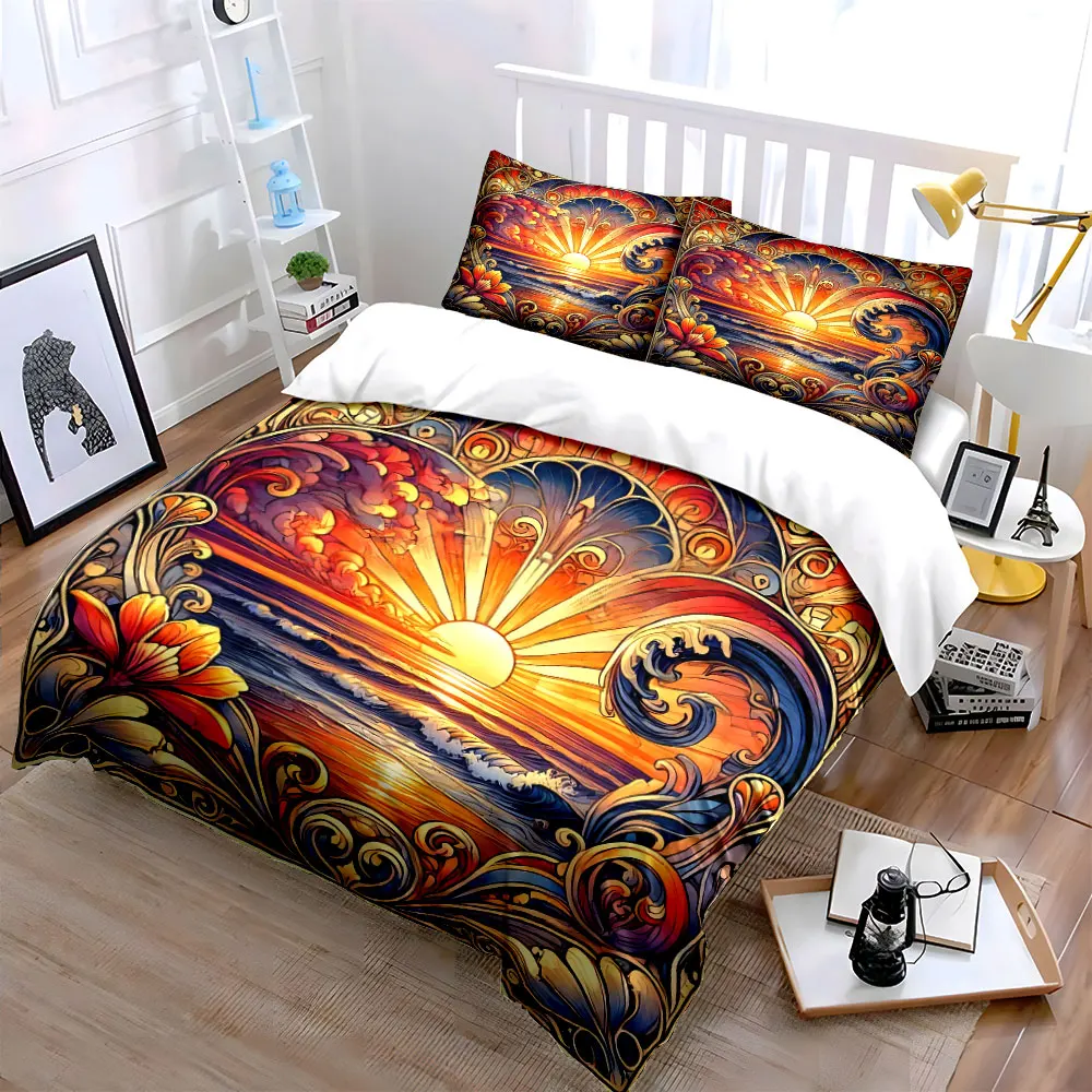 Sunset Ocean Decorative Set Bedding Set with 1 Duvet Cover 2 Pillowcases Single Double King Queen, Gift