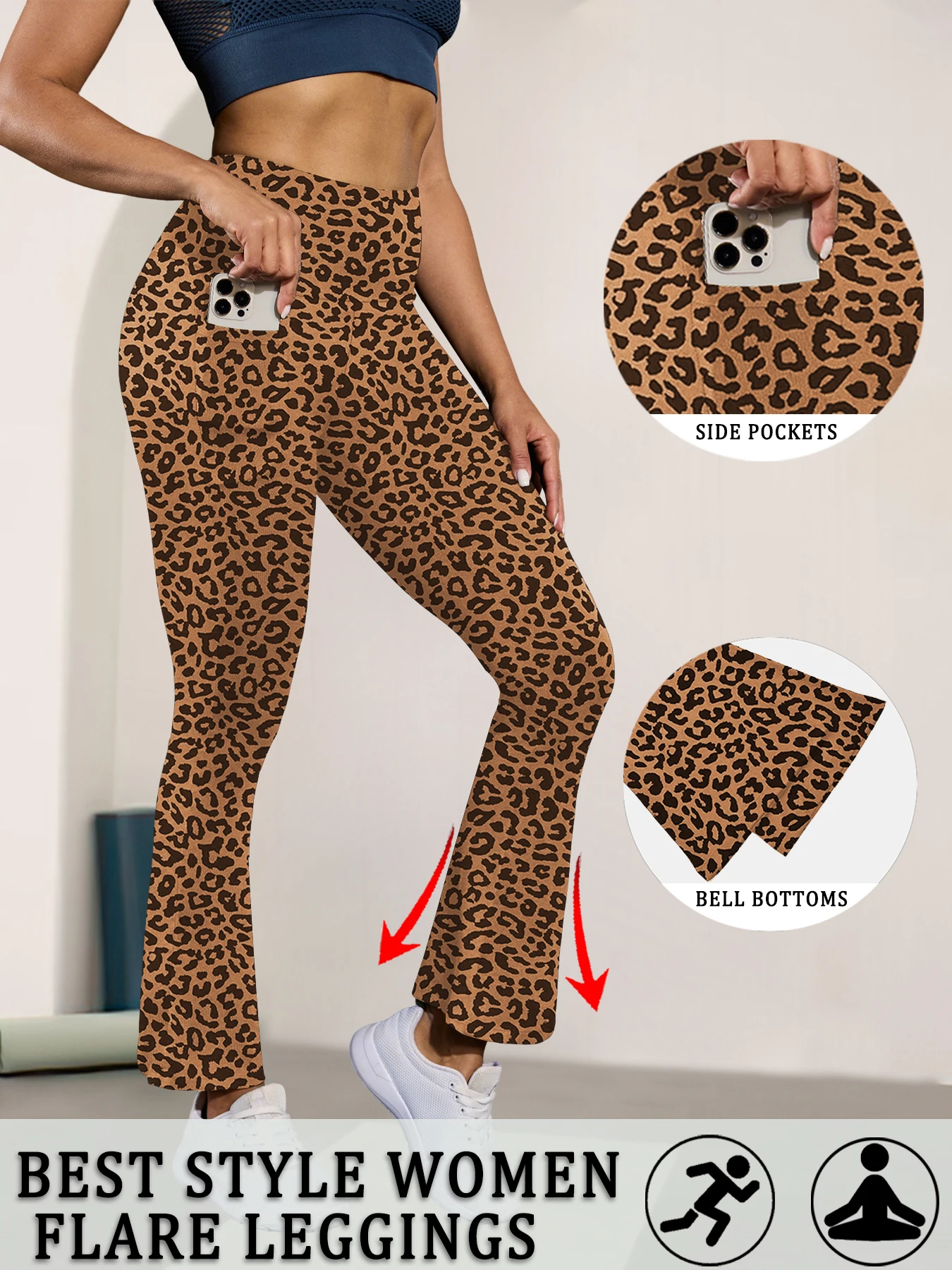 

Women's Super Soft Flare Pants with Pockets High Waisted Tummy Control Workout Yoga Push Up Gym Fitness Leggings Bell Bottoms