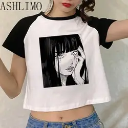 New Anime Ito Junji T-Shirt donna Harajuku Kawaii corea Casual Kawaii Crop top Y2K T-Shirt bianca Patchwork T Shirt