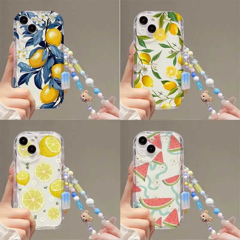 

Summer Lemon Watermelon Chain Case For Motorola MOTO Edge 50 Pro Fusion Ultra G35 G75 G84 G54 G05 G15 G34 G22 G52 G14 G30 Cover