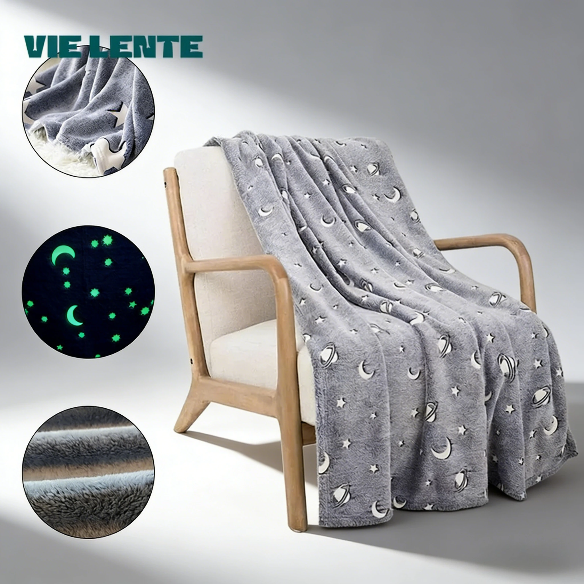 Manta Delgada Luminosa Nocturna de 100x150 cm, Mantas de Franela para Siesta de Niños, para Camas, Sofás, Coches, Cubrecamas, Mantas de Ocio