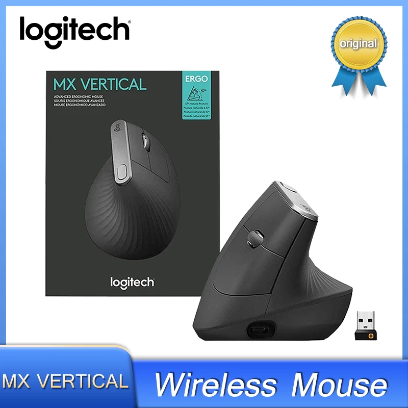 Logitech MX vertical wireless bluetooth mouse ergonomic 2.4GHz with USB universal receiver, 4000 DPI laptop/PC/Mac/iPad