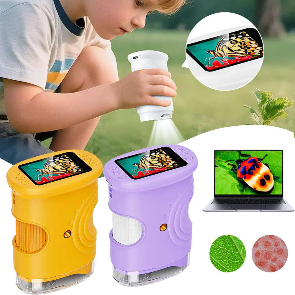 

1000X Handheld Microscope for Kids 2.0" Screen Rechargeable Mini Pocket Digital Microscopes Portable Edu Gift Children Students