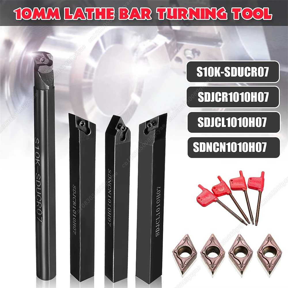 

4Pcs S10K-SDUCR07/SDJCR/SDJCL/SDNCN1010H07 Lathe Boring Bar Turning Tool Holder Set With 4Pcs DCMT0702 Inserts For Semi-finish