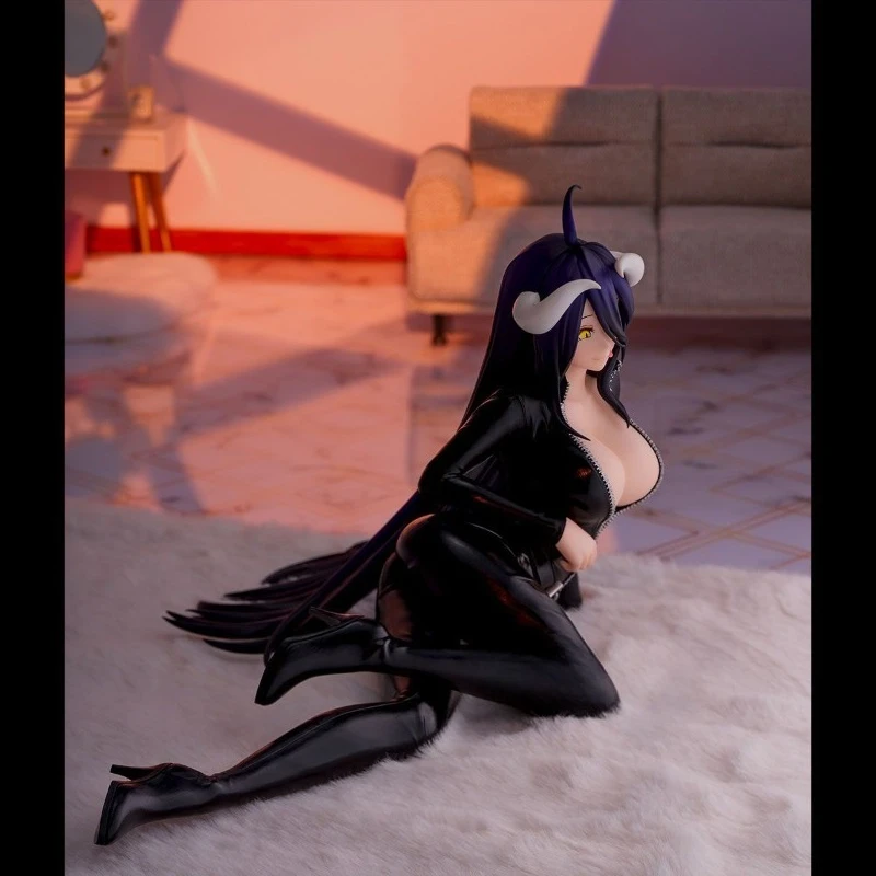 Albedo Relax Time Figure – Overlord Maid Demon Horns Prize PVC, Silver Hair Lying Desktop Display for Overlord Fans