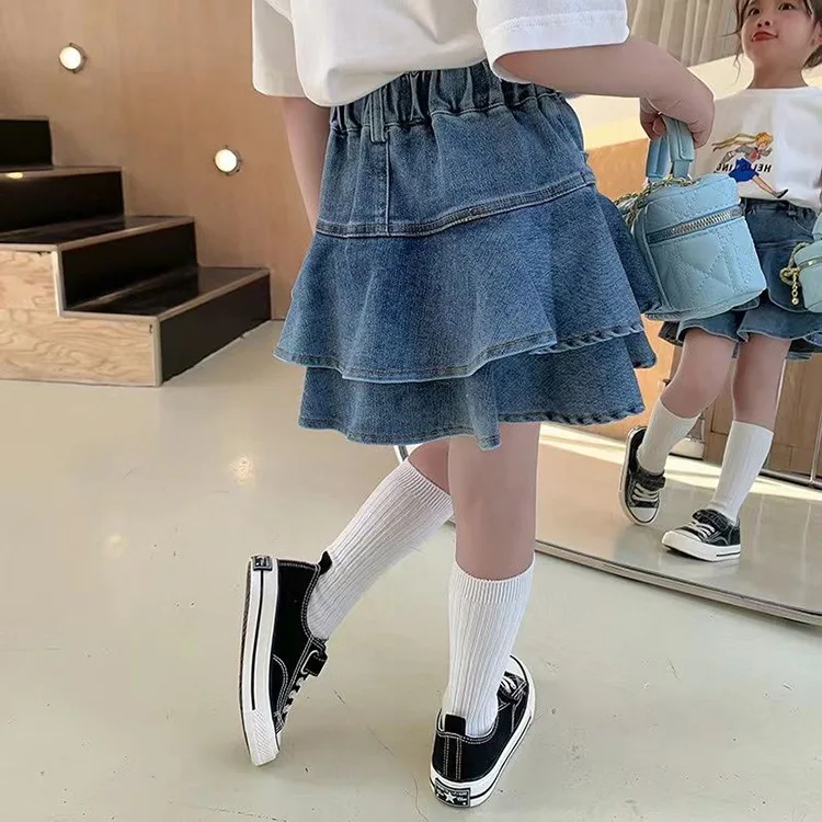 Girls Summer Skirt 2024 New Casual Fashion Solid Color Cake Skirt Lightweight and Comfortable Childrens Clothing for Outdoor