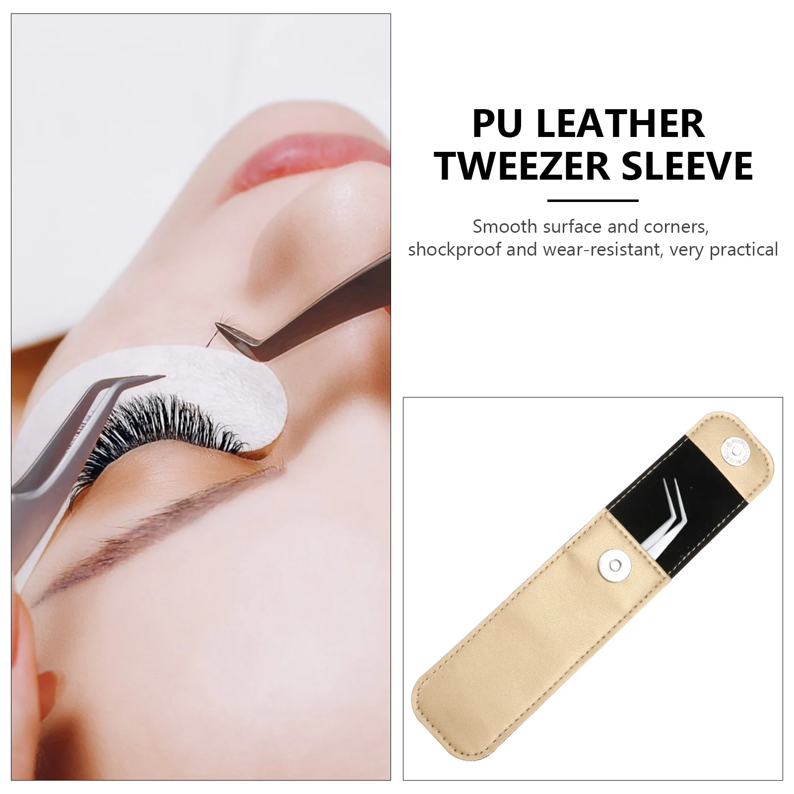 

NOLITOY 3pcs Pu Tweezer Case Lash Grafting Tools Eyelash Kit Plucker Cover Golden Storage