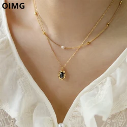 OIMG 316L Stainless Steel Gold Plated Simple Baroque Imitation Pearl Necklace For Women Girl Temperament Trendy Jewelry Not Fade
