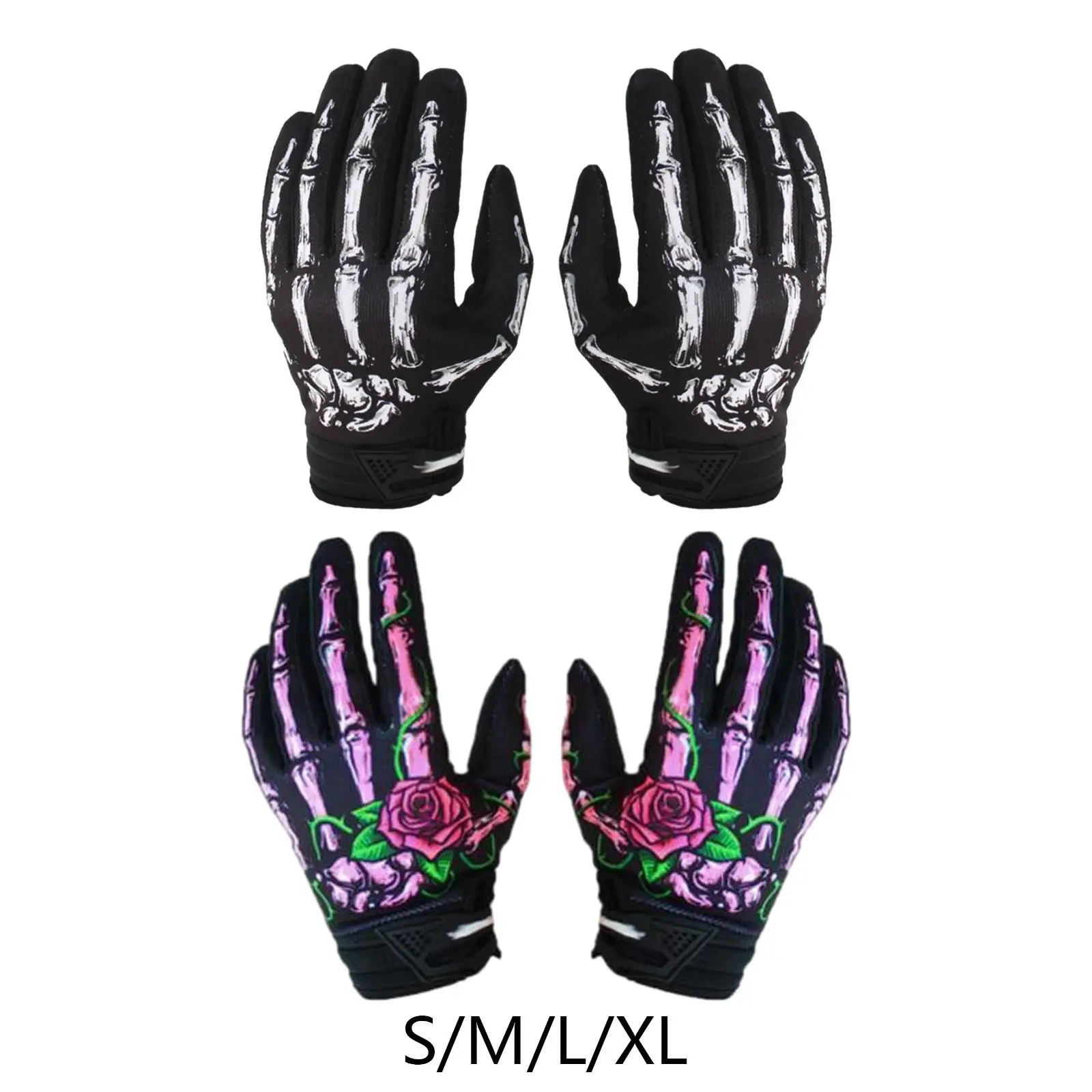 Skeleton Bones Pattern Motorcycle Gloves Breathable Anti Slip Full Finger Gloves Cycling Gloves for Outdoor Multifunctional