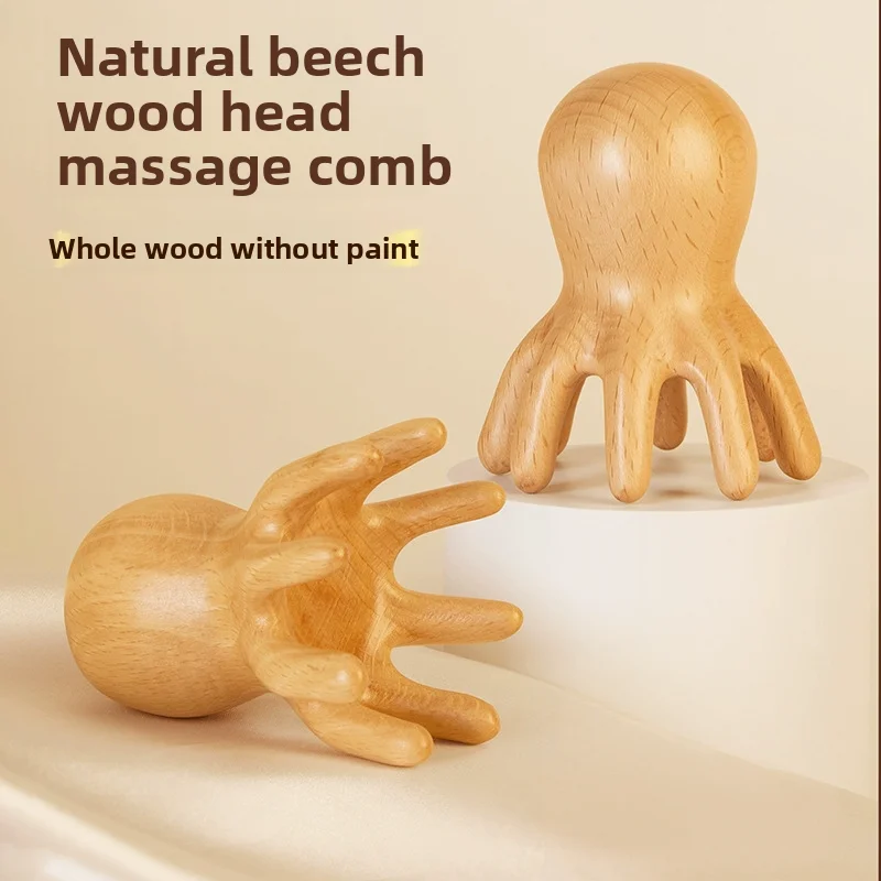 Peigne de massage en bois de santal Octopus pour le grattage des méridiens, brosse de massage du cuir chevelu, peigne de massage Gua Sha pour acupuncture et SPA, soulagement de la fatigue