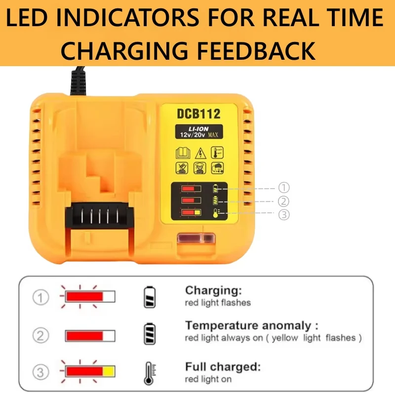 DCB112 Зарядное устройство для литиевой батареи 2А для Dewalt 10,8 В 12 В 14,4 В 18 В 20 В макс. DCB206 DCB205 DCB204 DCB203 DCB120, DCB107 DCB115 DCB105