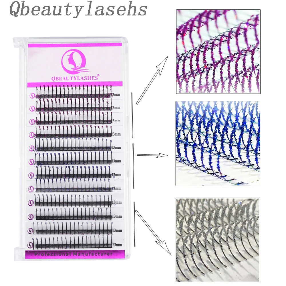 Ciglia a punta glitter argento viola blu Cosplay Natale Estensione ciglia individuale per ciglia all'ingrosso per Halloween