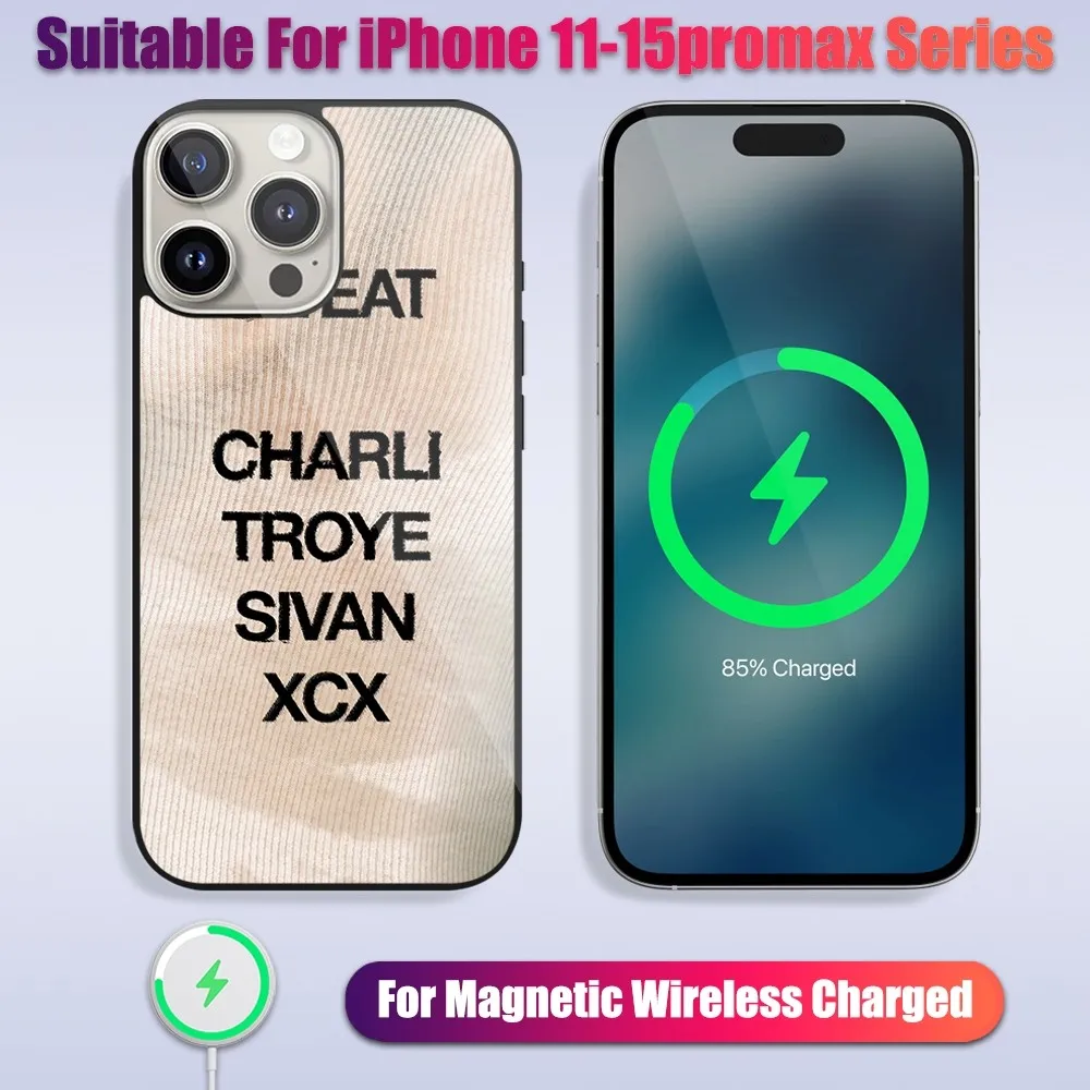 Singer Charli XCX BRAT Phone Case For iPhone 13 14 15 11 12 Pro Max Plus Glass Charging Magsafe Magnetic Shell