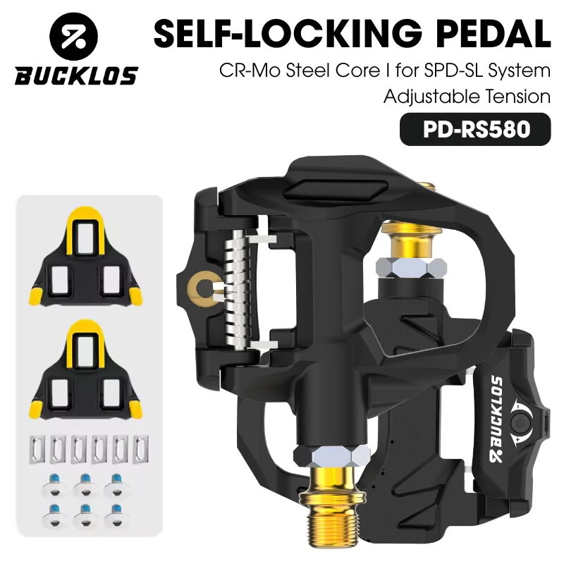 

BUCKLOS Road Bike Pedal Durable Clipless Pedal for SPD-SL System Cycling Bearing Cleats Bicycle Locking Pedals with Lock Cleats
