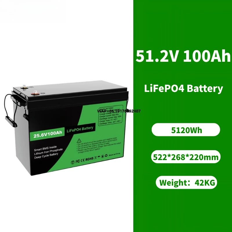 

51.2V 100Ah LiFePO4 Lithium Battery 48V Deep Cycle Pack for Solar Off Grid UPS Storage