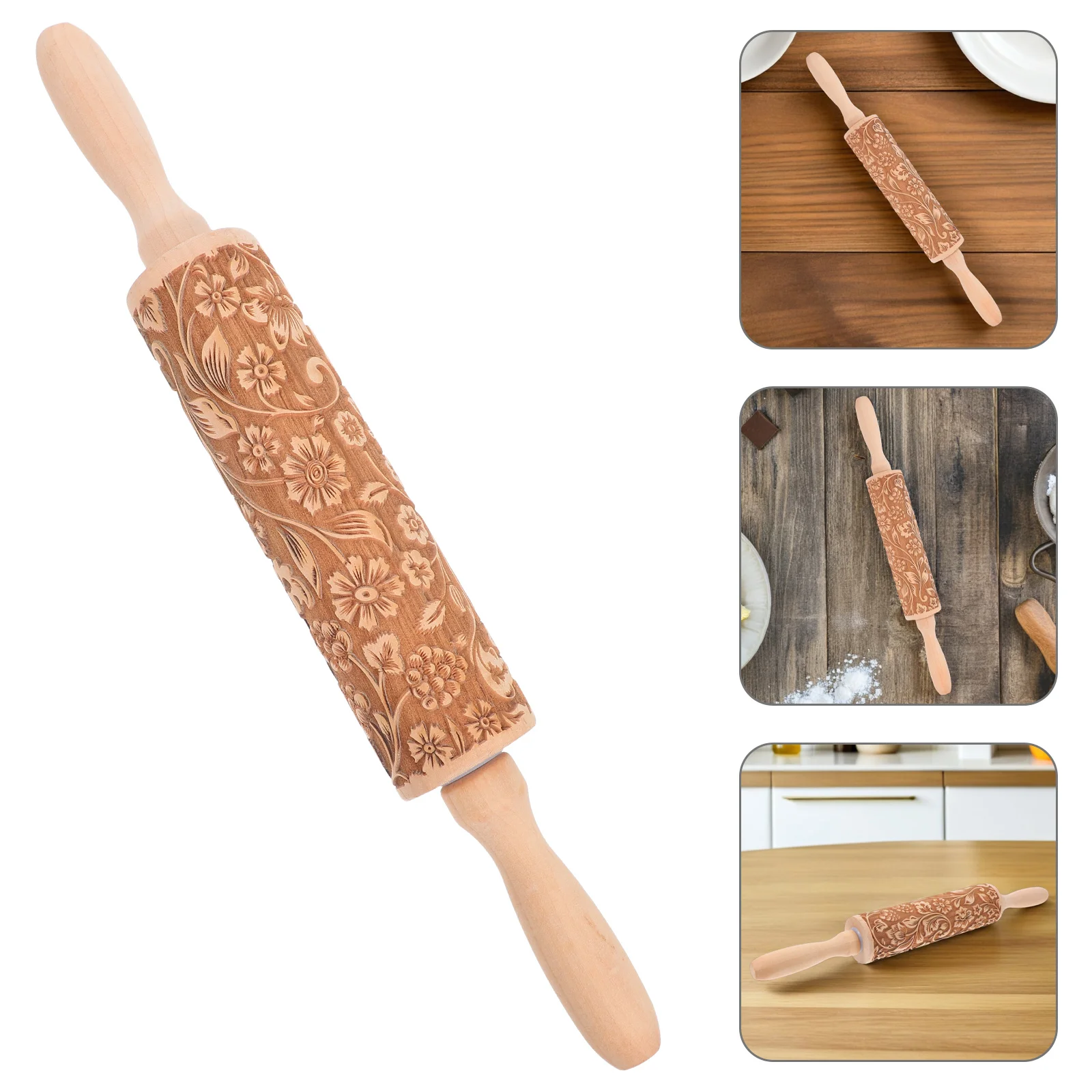 

Beech Wood Pattern Rolling Pin Embossed Rolling Pin for Fondant Pie Crust Cookie Pastry Baking Pie Mat Roll Out