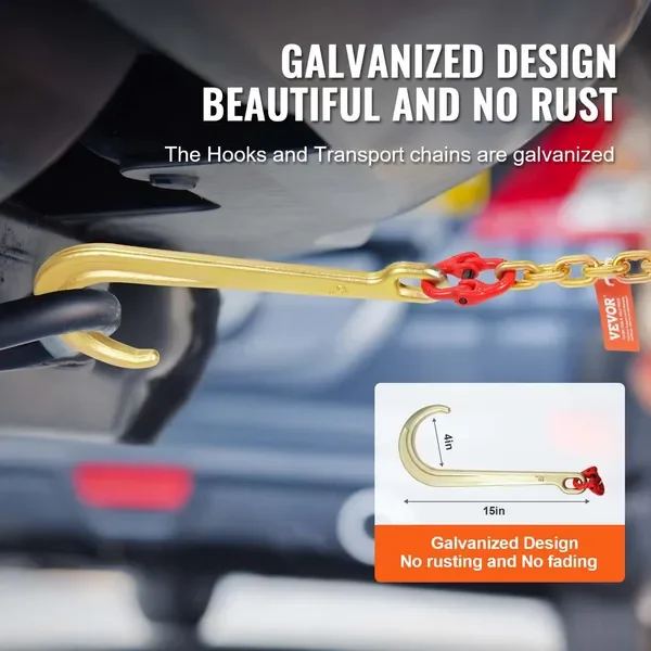 16フィートx6フィート G80牽引チェーン、15フィートのロングシャンクRTJとグラブフック付き、ヘビーデューティーレッカーのタイダウン用途向け