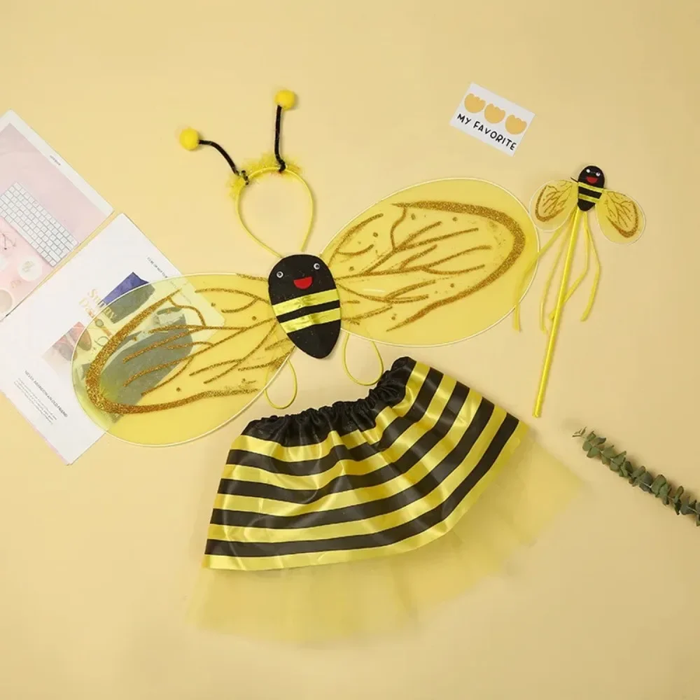 Kawii 꿀벌 코스프레 의상 액세서리 애니메이션 노란색 요정 머리띠 날개 지팡이 꿀벌 할로윈 생일 파티 소품 크리스마스 선물
