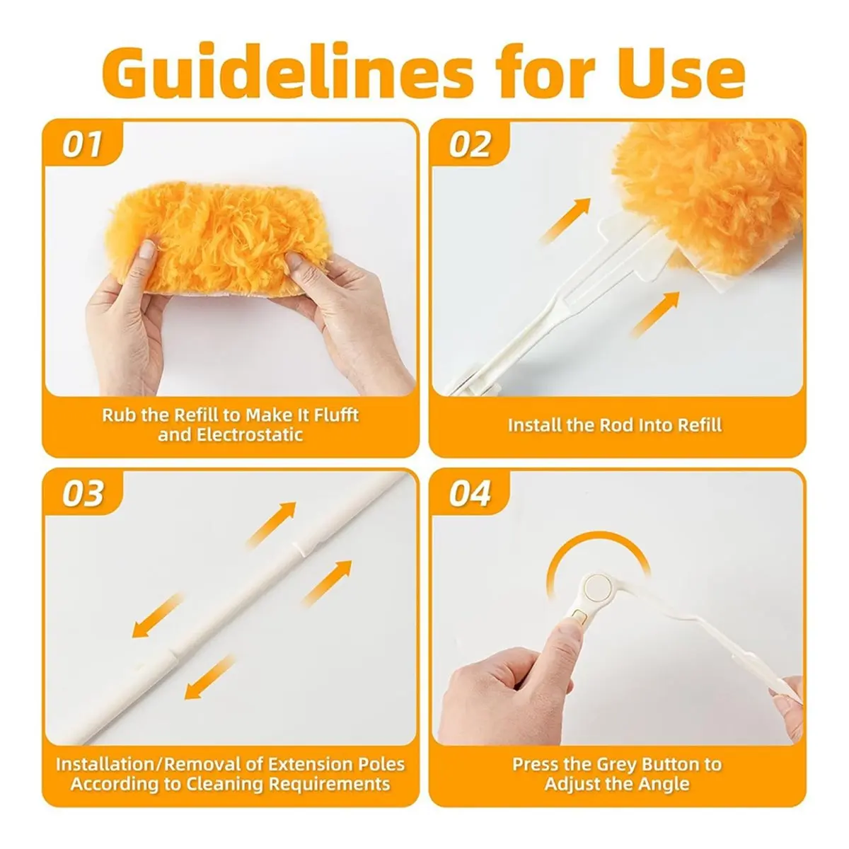 

(ABUB) 30 упаковок 360 ° Сменные насадки для щетки Swiffer Duster: 1 короткая и 1 длинная ручка, для уборки шерсти животных, дома, жалюзи