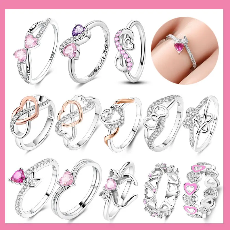 

Обручальное кольцо на День святого Валентина, стерлинговое серебро 925 пробы, сердце, красное, розовое, белое, синее кольцо для женщин, праздничные ювелирные изделия, подарок