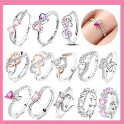 Valentine Day Engagement Ring 925 Sterling Silver Heart, Red, Pink, White, Blue Ring for Women Holiday Jewelry Gift