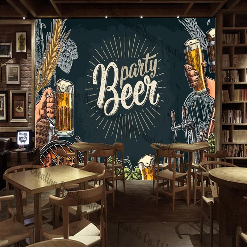 

Retro Blackboard Hand Painted Beer Theme Barbecue Restaurant Industrial Decor Custom Mural Wallpaper Bar KTV Club 3D Wall Paper