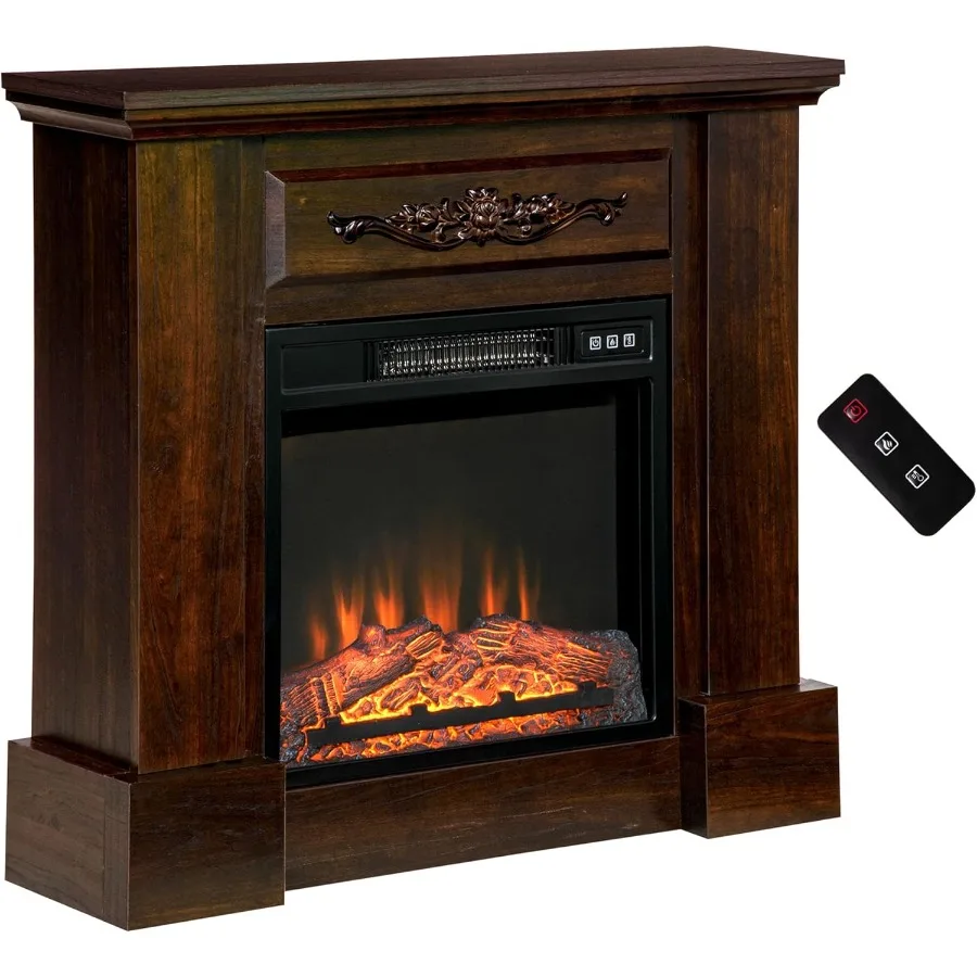 32 Electric Fireplace with Mantel Freestanding Heater Featuring LED Log Flame Simulation Advanced Overheat Protection Safety Fe