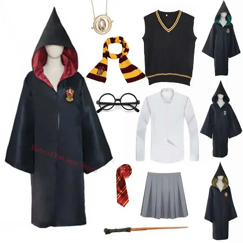 L2025l halloween unisex adulto crianças bruxa e feiticeiro cosplay traje unisex crianças adulto magia faculdade uniforme traje de terror para h