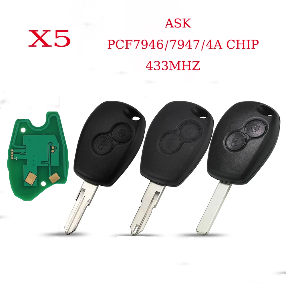 

jingyuqin X5 Remote Car Key For Renault Duster Modus Clio 3 Twingo DACIA Logan Sandero Kangoo 433MHz PCF7947/7946/4A Chip