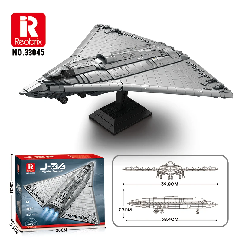1521PCS J-36 Stealth Fighter Building Blocks Military Fighter Model Bricks With Display Stand Collection Puzzle Toy Holiday Gift