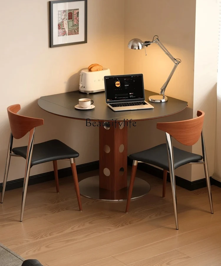 

ls 51 Solid wood functional dining table household small apartment light luxury rock slab folding round table