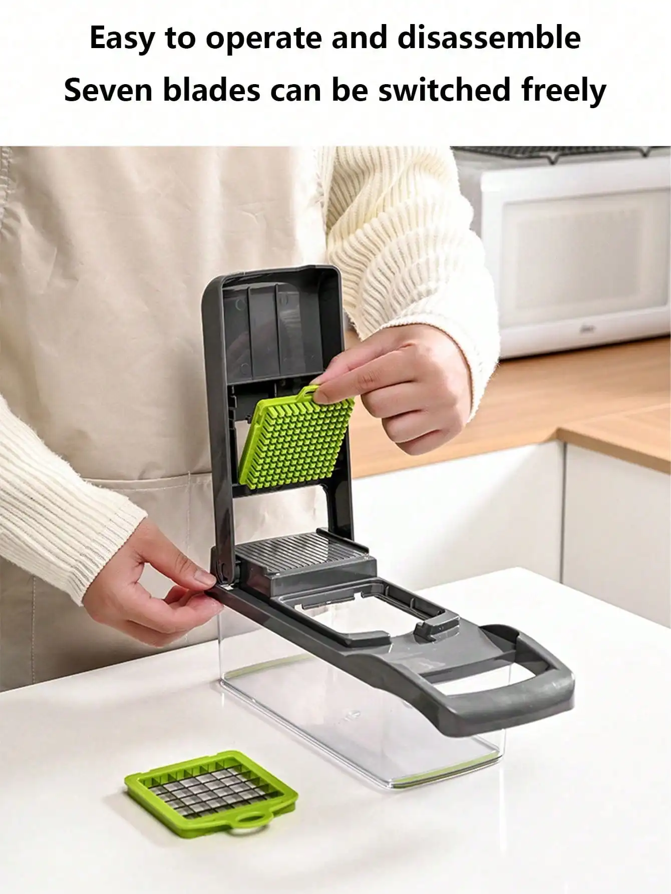 1 Juego de picadora de cebolla vegetal, cocina 14 en 1, picadora de alimentos, cortador de 8 cuchillas con contenedor