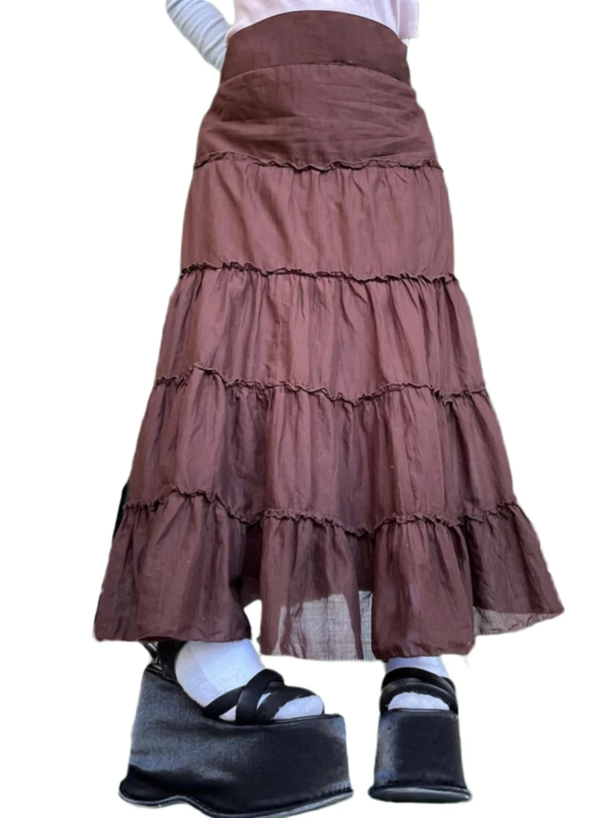 Jupe mi-longue plissée taille haute pour femmes, couleur de rue, jupe trapèze pleine longueur, tissu Polyester, saison d'été