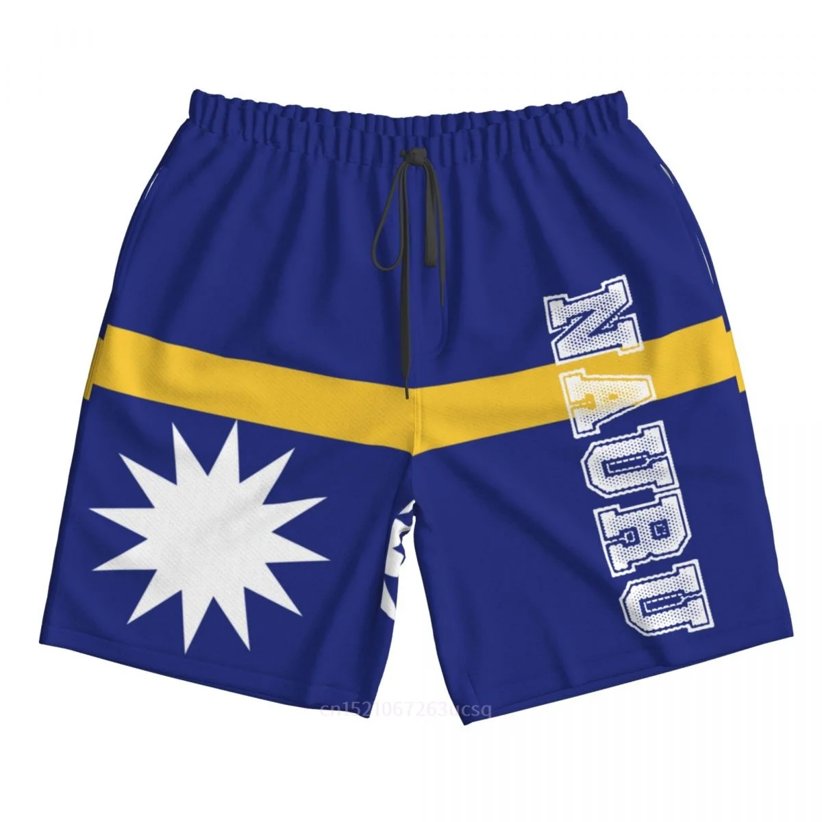 

2025 Summer Polyester Nauru Country Flag 3D Printed Men's Board Shorts Beach Pocket Running Summer Pants