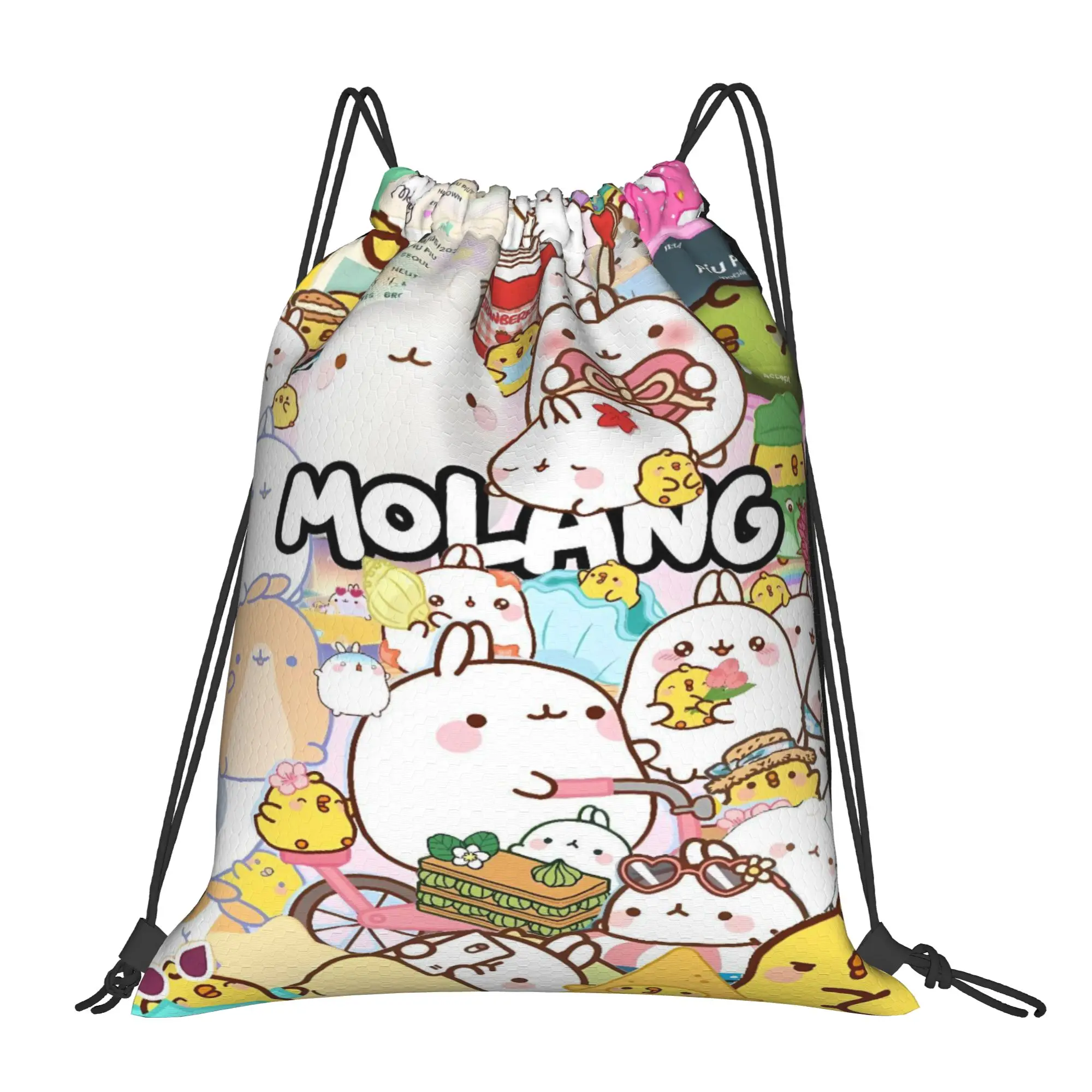 Molang Cartoon Drawstring Bag  Water Resistant Vintage Backpack Gym Fitness Sackpack String Bags For Women