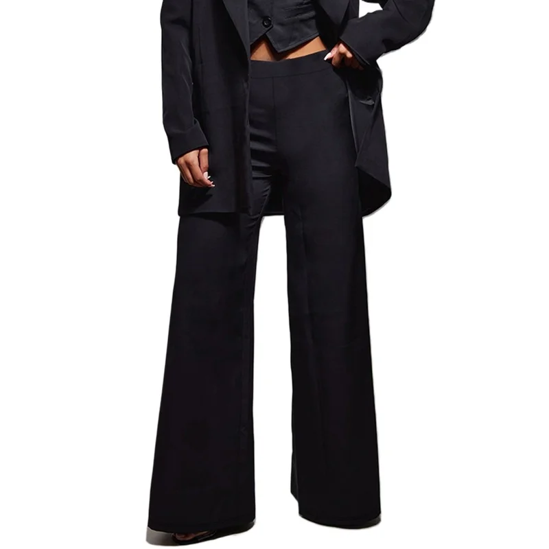 2025 Casual ademende wijde pijpen broek dames elastische taille afslankende zwarte kantoorfeestbroek