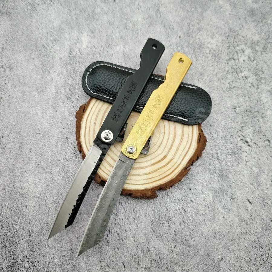 Couteau pliant en alliage de cuivre, lame en acier damas, outil d'urgence de transport quotidien, couteau à fruits Portable, couteau de Barbecue de Camping essentiel