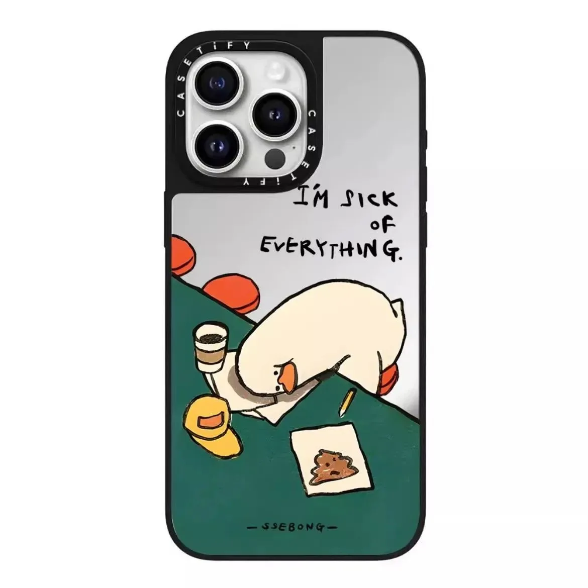 Custodia per telefono Apple 16Promax con anatra decadente SSEBONG co-branded MINISO per iPhone15 nuovo 14 trendy brand 13 specchio
