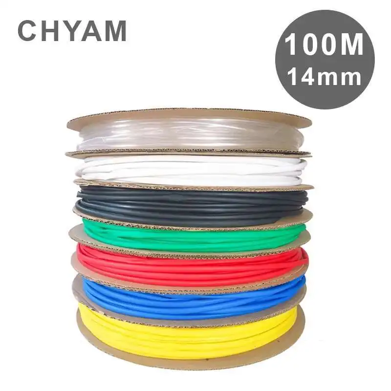 100 Meters Cable Sleeve 14mm Colorful Red Yellow Blue Green Black Transparent 2:1 Polyolefin Heat Shrink Tube Insulating