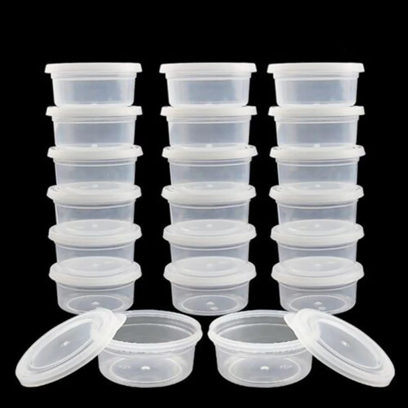 20PCS Foam Ball Round Clear Storage Box Container with Lid  Vegetable Storage Slime Clay Storage Jar Sealed Drawer Organizer