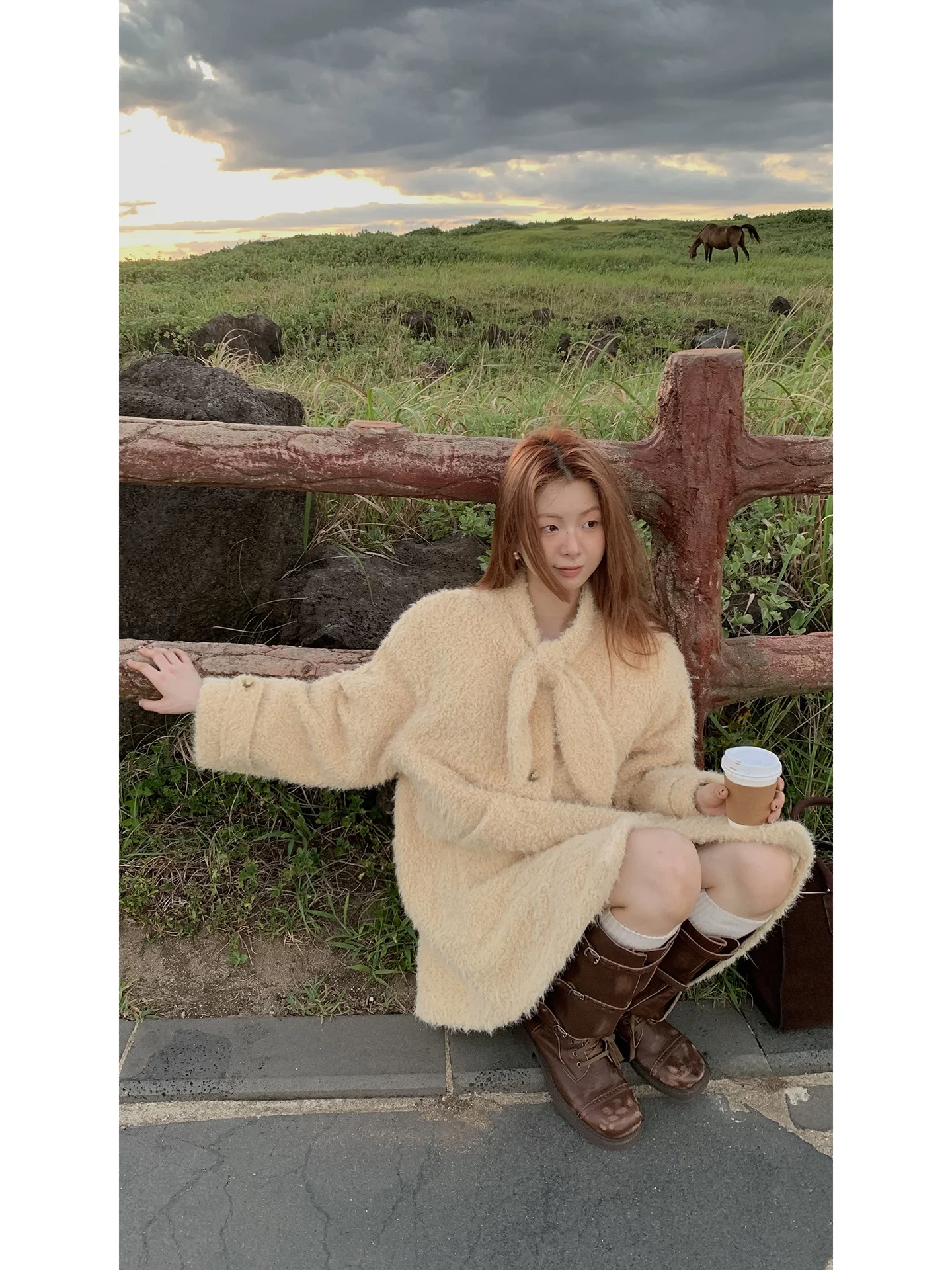 

G Sle Women's Woolen Coat Spring Autumn Winter Faionable Mid-Length Cotton Lined Outerwear Straight Cut Long Sve