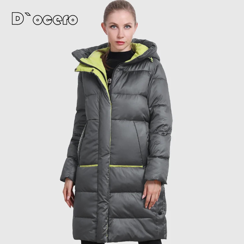 DOCERO 2022 New Winter Jacket Women Casual Loose Contrasting Colors Side split Parkas Thick Quilted Coat Long Hooded Outerwear